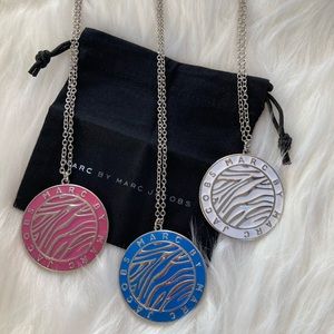 NWT MBMJ Silver Zebra Enamel Logo Long Necklace